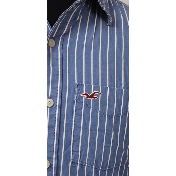 Hollister California Pacific Merch Medium Blue White Stripe Long Sleeve Shirt - Picture 2 of 11